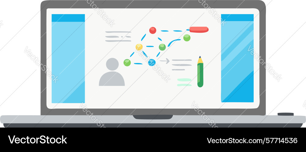 Laptop screen with interconnected nodes vector image