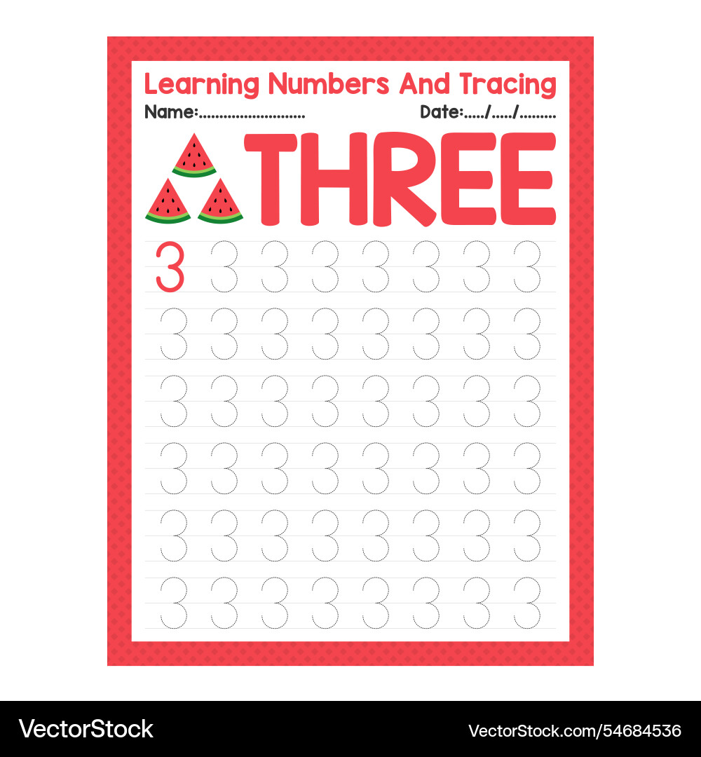 Learning number three and tracing fruits Learning number three and tracing fruits vector image