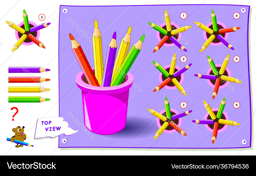 Logic puzzle game for kids need to find correct Logic puzzle game for kids need to find correct vector image