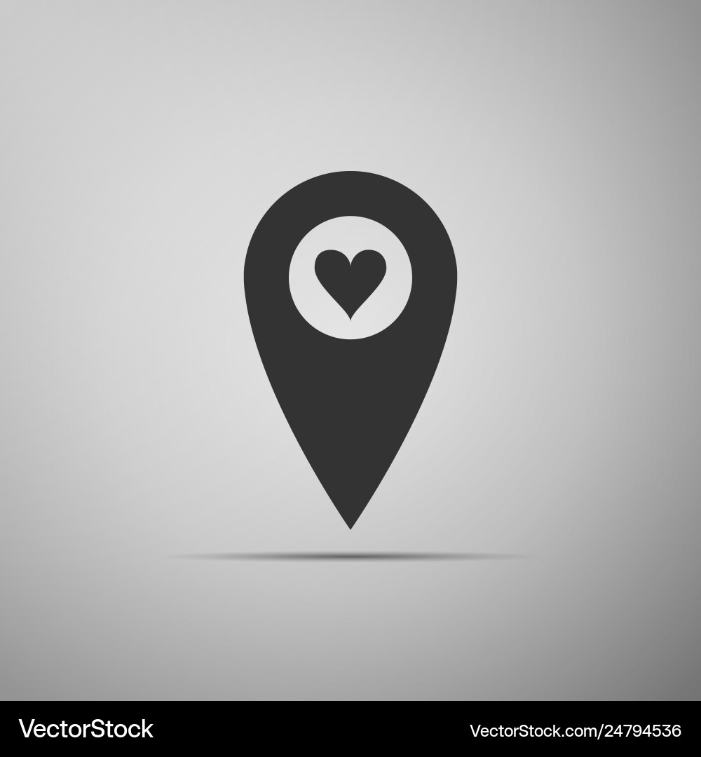 Map pointer with heart icon isolated on grey Map pointer with heart icon isolated on grey vector image
