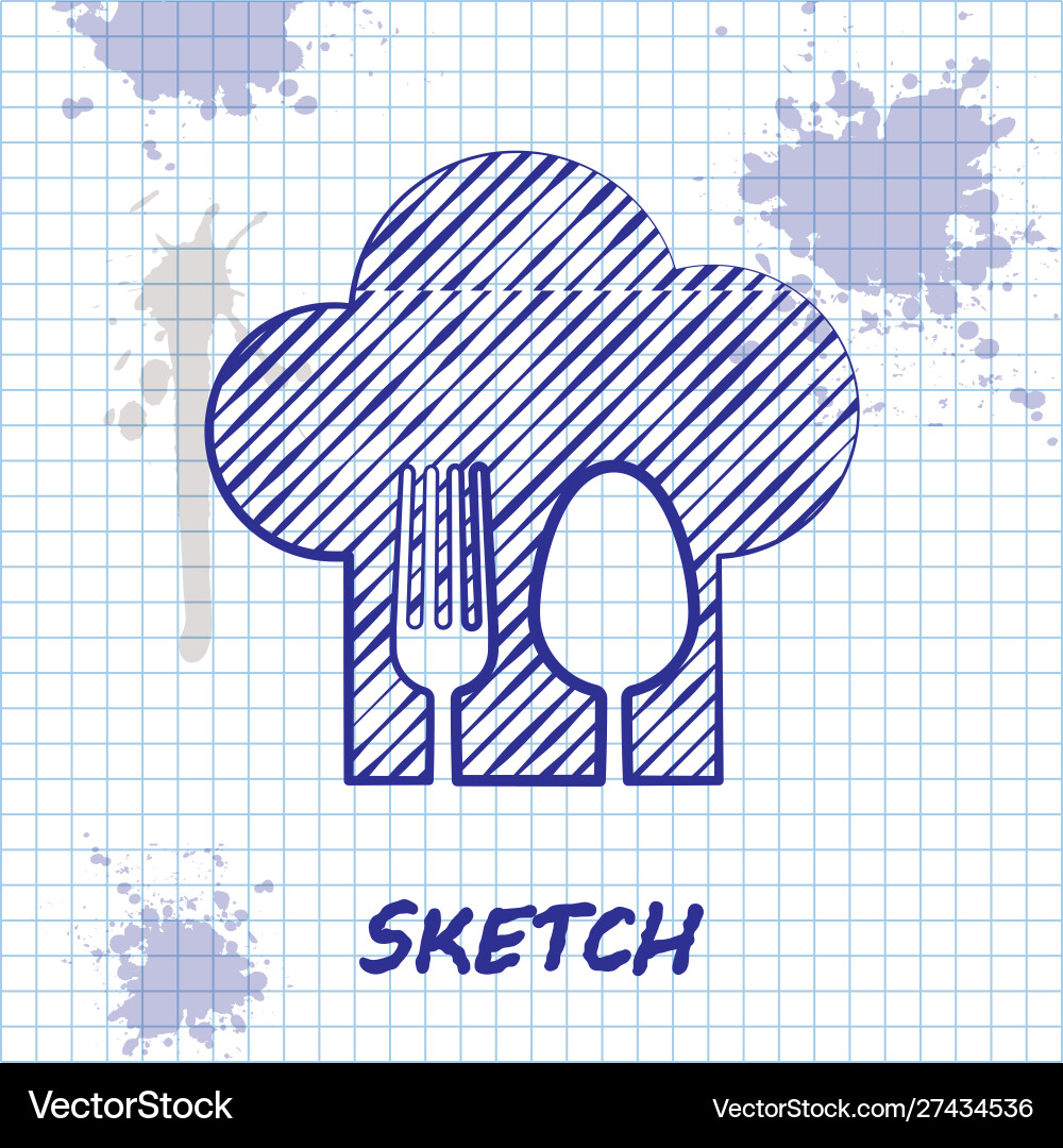 Sketch line chef hat with fork and spoon icon Sketch line chef hat with fork and spoon icon Vector Image