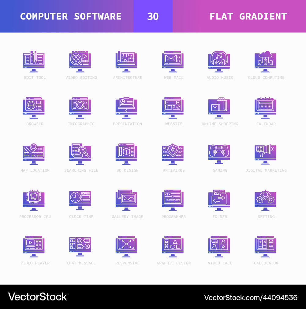 Software Computer flache Gradienten Icons Software Computer flache Gradienten Icons vektorbild