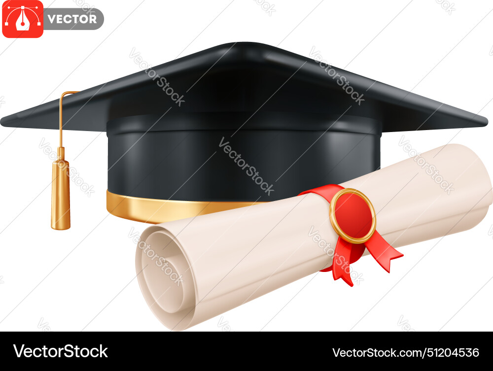 Square academic hat and rolled diploma Square academic hat and rolled diploma vector image