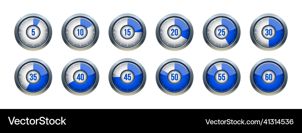 Timer clock stopwatch icon set label preparation Vector Image