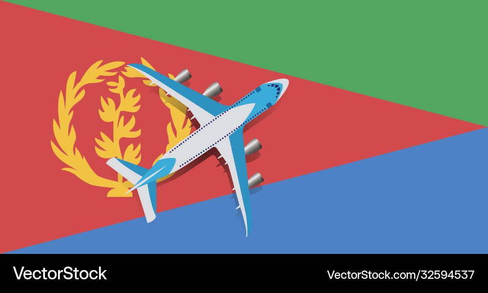 A passenger plane flying over flag eritrea A passenger plane flying over flag eritrea vector image