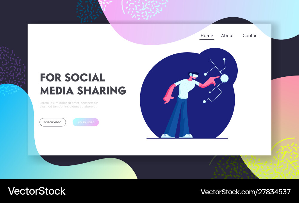 Augmented reality website landing page man using Augmented reality website landing page man using Vector Image