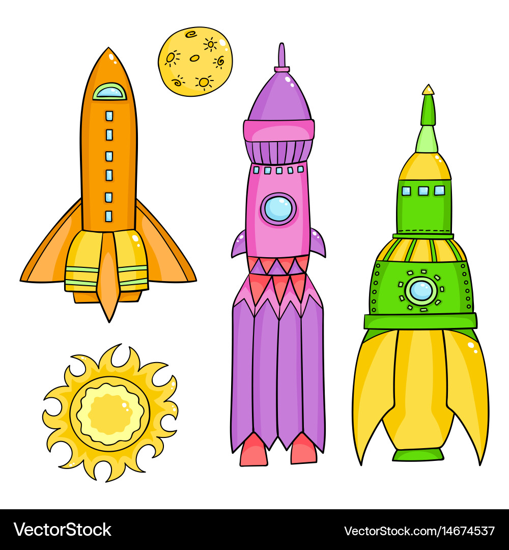 Card with space objects rockets stars comet vector image