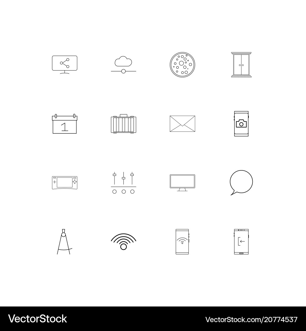 Devices linear thin icons set outlined simple Devices linear thin icons set outlined simple Vector Image