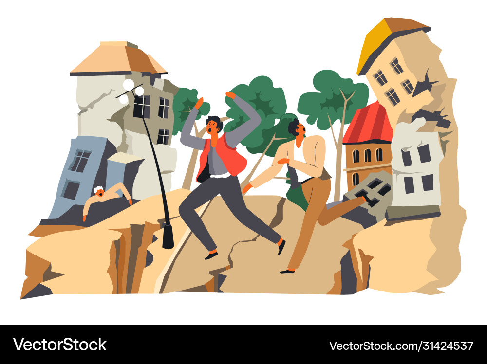 Earthquake and distater people running from Vector Image