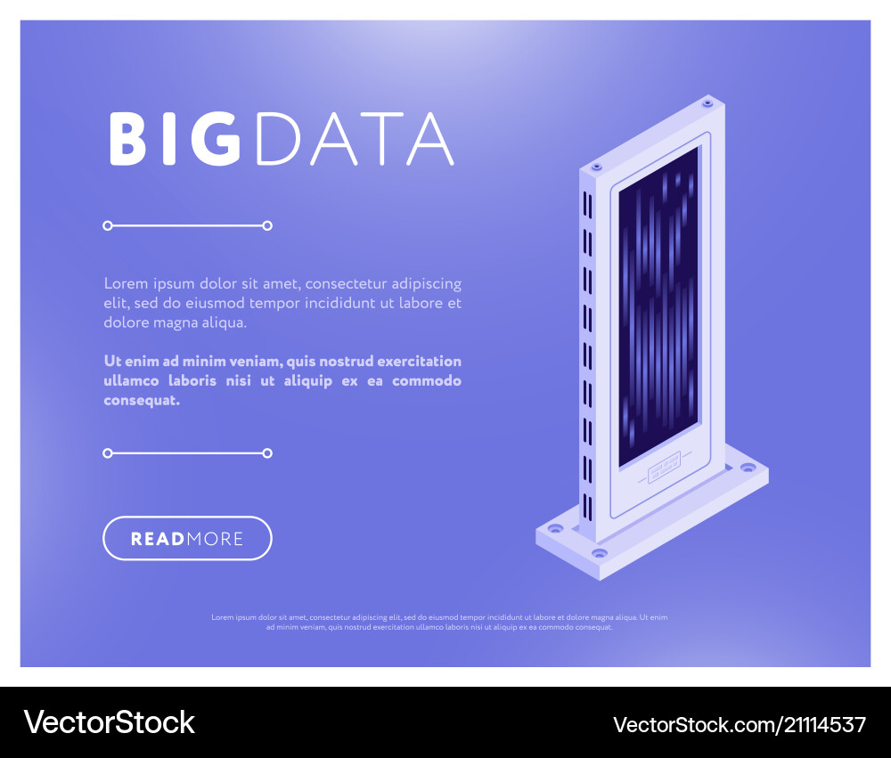 Isometric database server in webpage design vector image