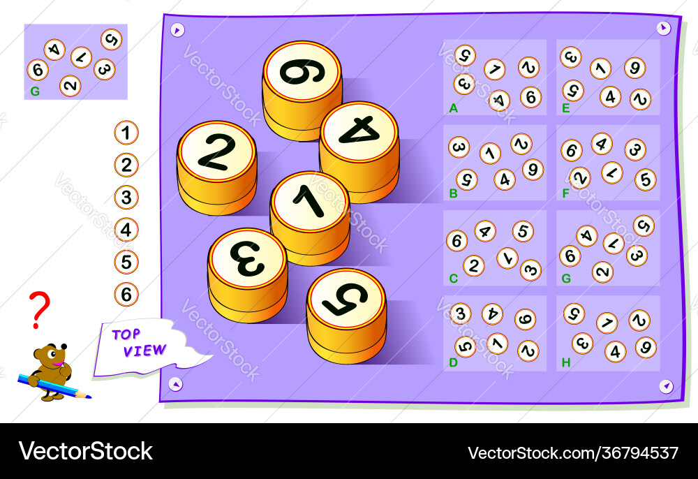 Logic puzzle game for kids need to find correct Logic puzzle game for kids need to find correct vector image