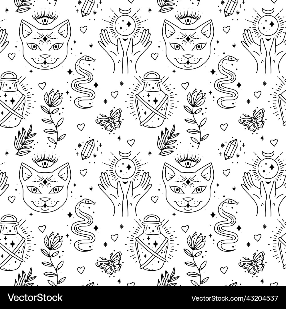 Magic boho symbols seamless pattern backdrop Magic boho symbols seamless pattern backdrop vector image