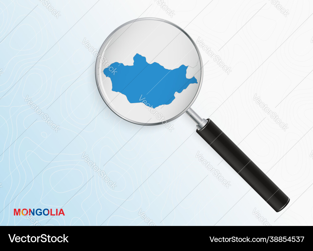 Magnifier with map mongolia on abstract Vector Image
