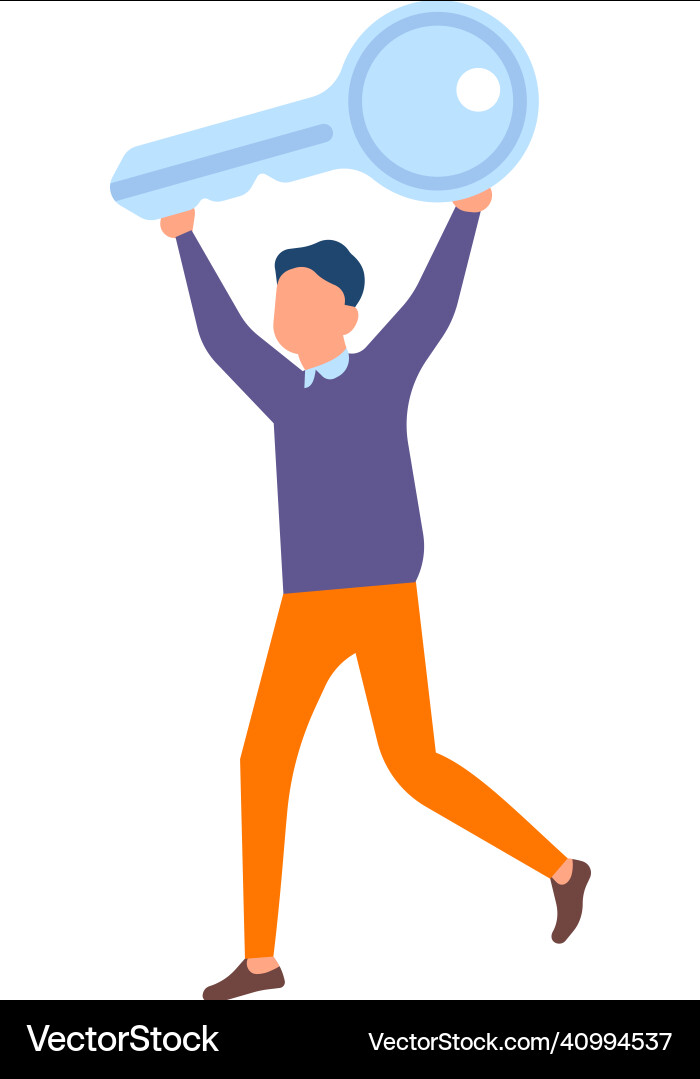 Man running with big key solution idea concept Man running with big key solution idea concept Vector Image