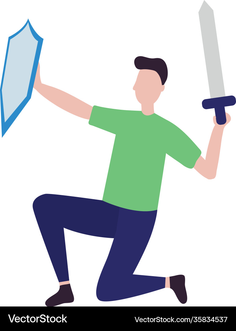 Man with sword and shield colorful design vector image