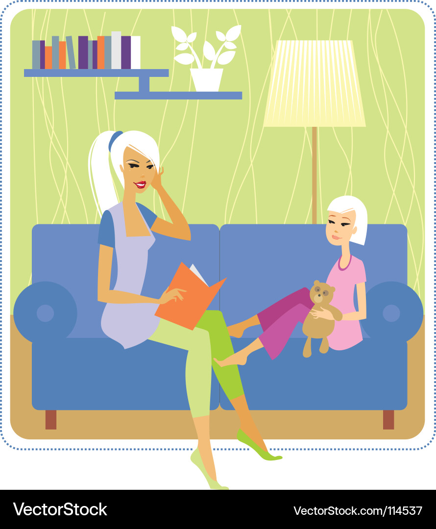 Mother and Daughter Reading Vector Image