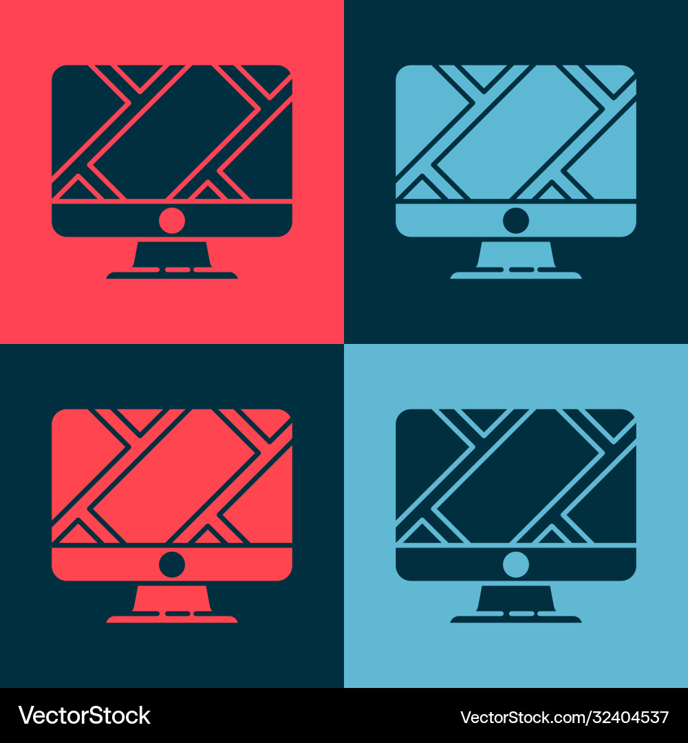 Pop art computer monitor and folded map Pop art computer monitor and folded map vector image