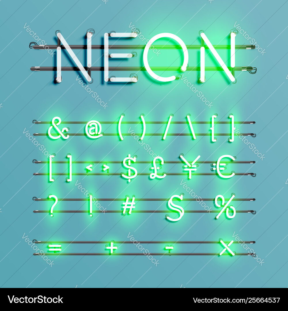 Realistic neon font with wires and console Realistic neon font with wires and console vector image