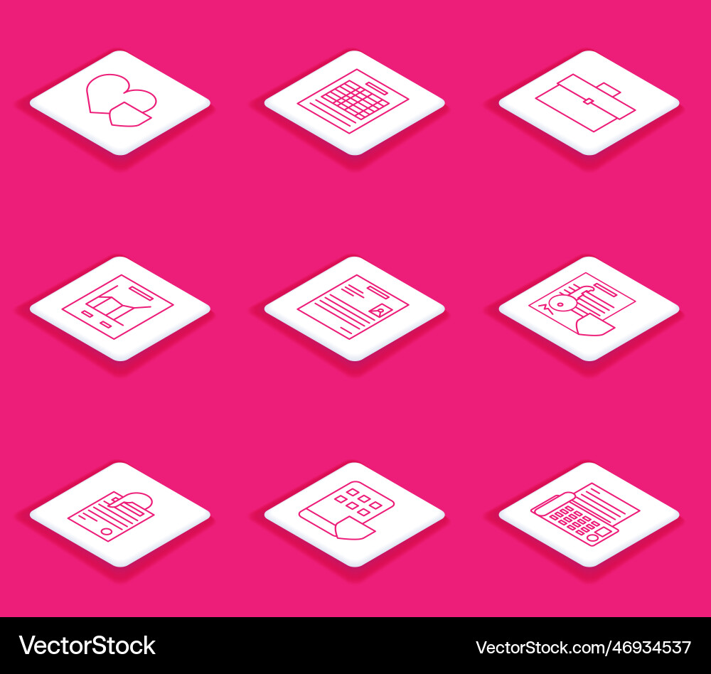 Set line heart with shield report file document Vector Image