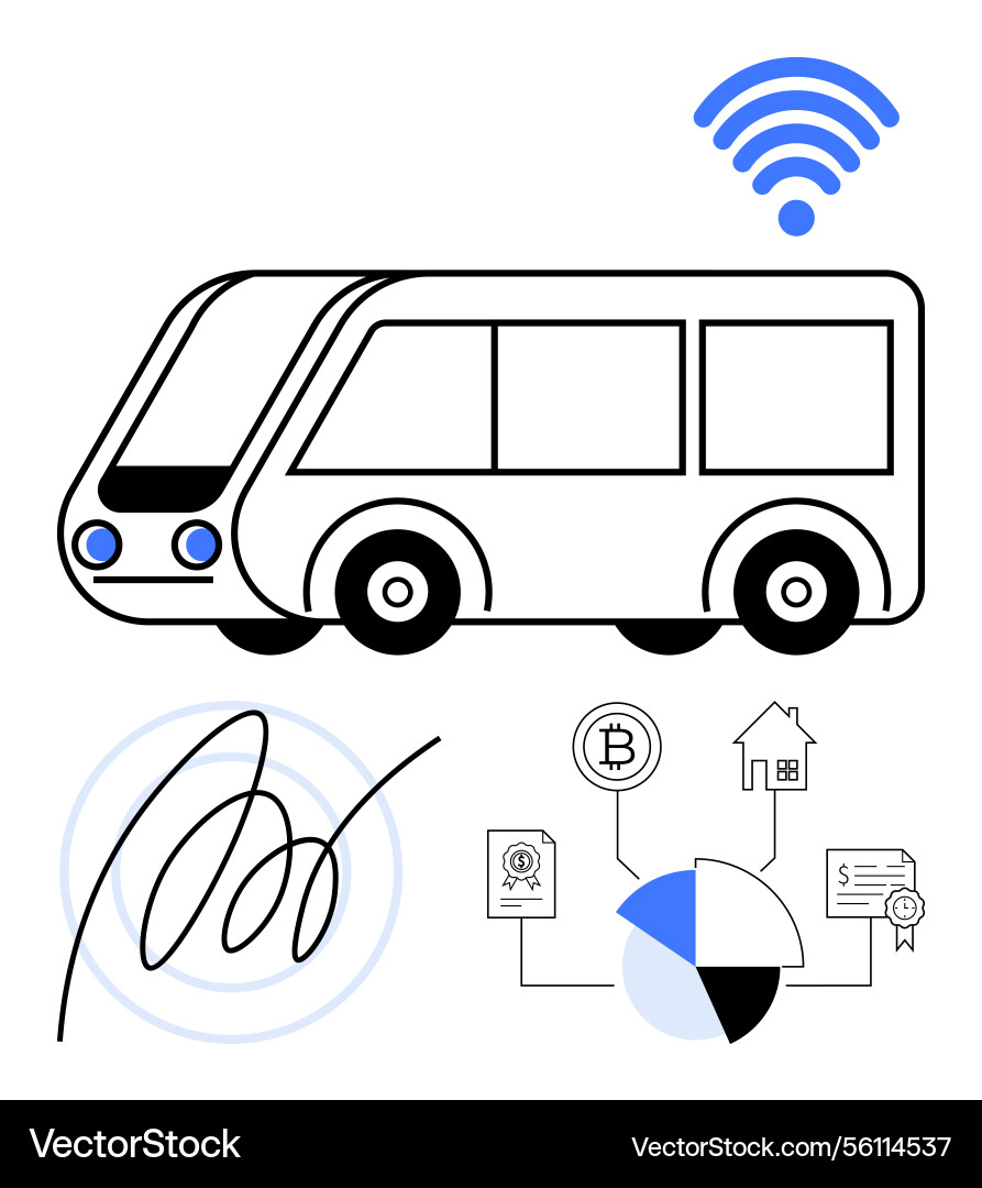 Smart Bus mit drahtloser Verbindung und Blockchain vektorbild