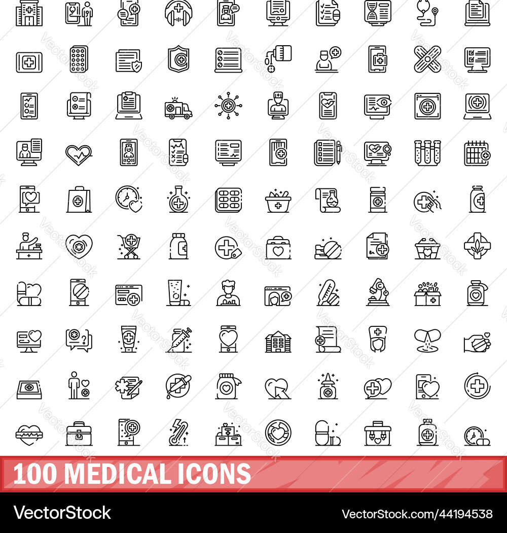 100 medizinische Icons setzen Umriss Stil 100 medizinische Icons setzen Umriss Stil Vektorbild