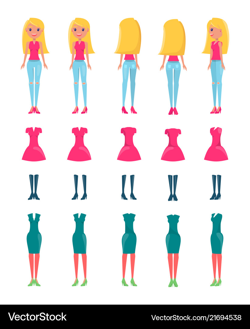 Animated cartoon character blonde girl set Animated cartoon character blonde girl set vector image