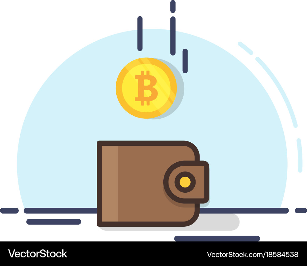 Bitcoin drop into the brown wallet Vector Image
