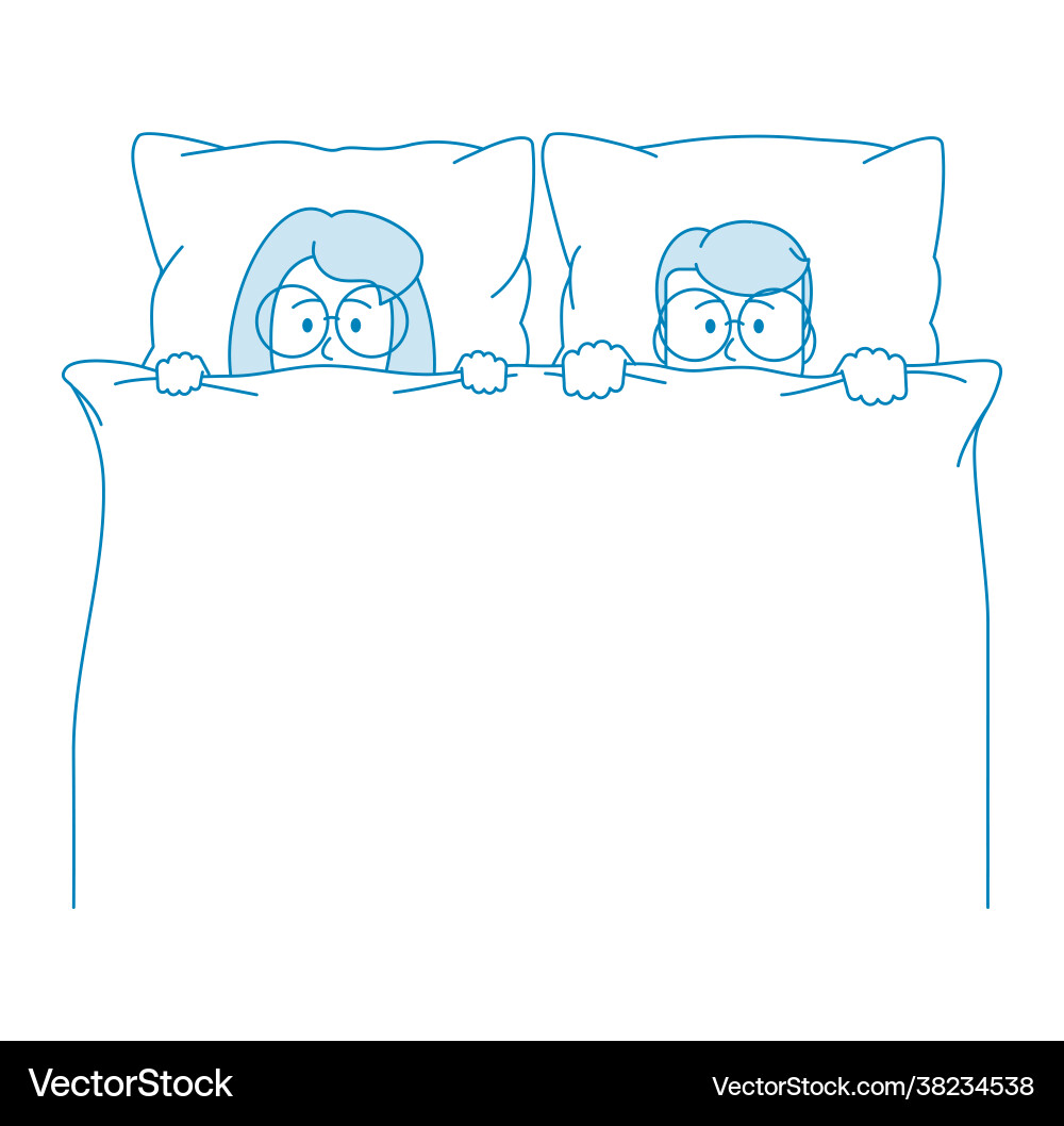 Ein junges Paar liegt im Bett und sieht aus Ein junges Paar liegt im Bett und sieht aus vektorbild