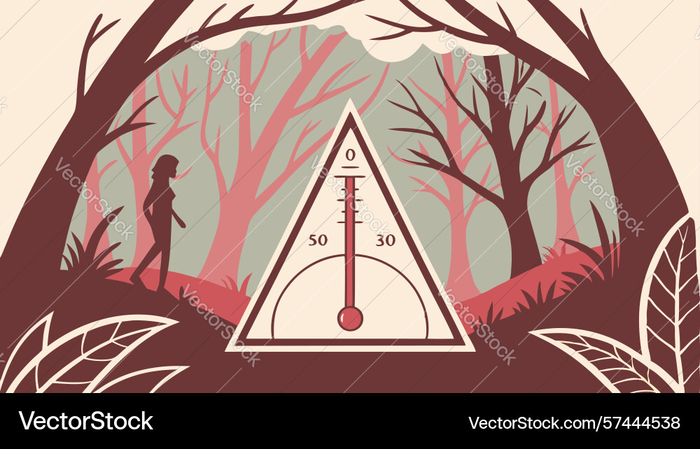 Enigmatic thermometer on path in abstract forest Vector Image