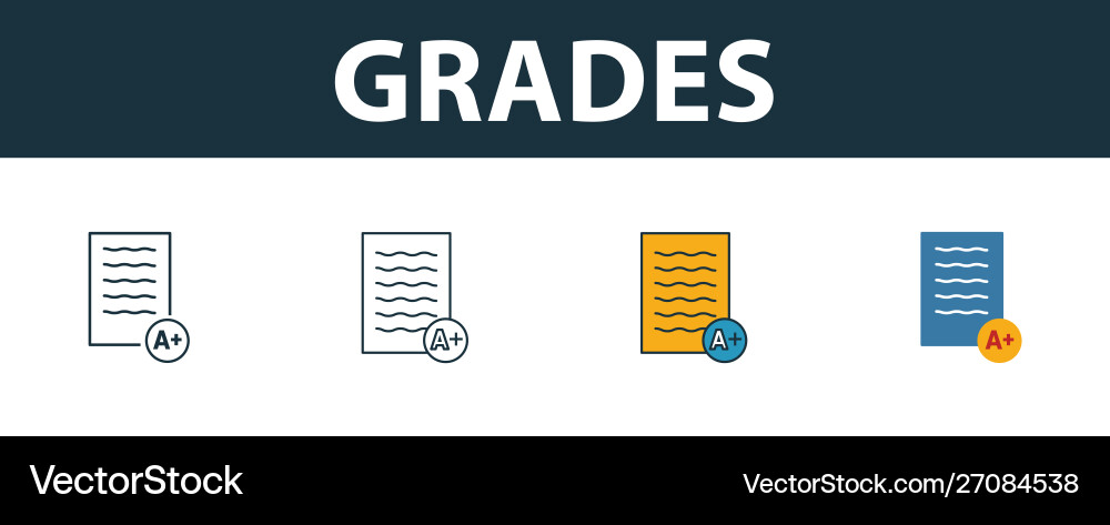 Grades icon set four elements in different styles Grades icon set four elements in different styles vector image