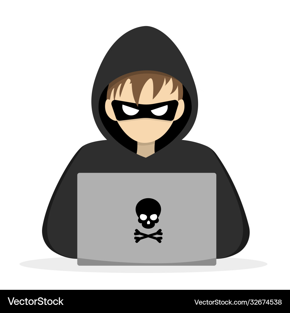 Hacker with laptop computer try to steal passwords Hacker with laptop computer try to steal passwords vector image