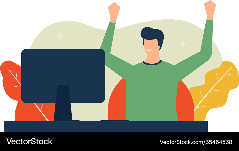 Man happy work done with his computer Vector Image