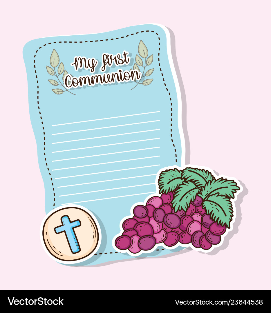 My first communion card with host wafer and grapes Vector Image