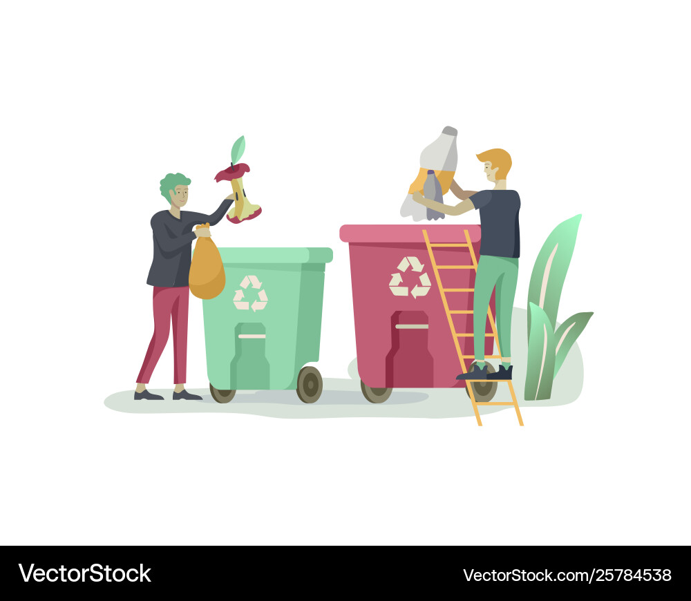 People recycle sort organic garbage in different People recycle sort organic garbage in different vector image