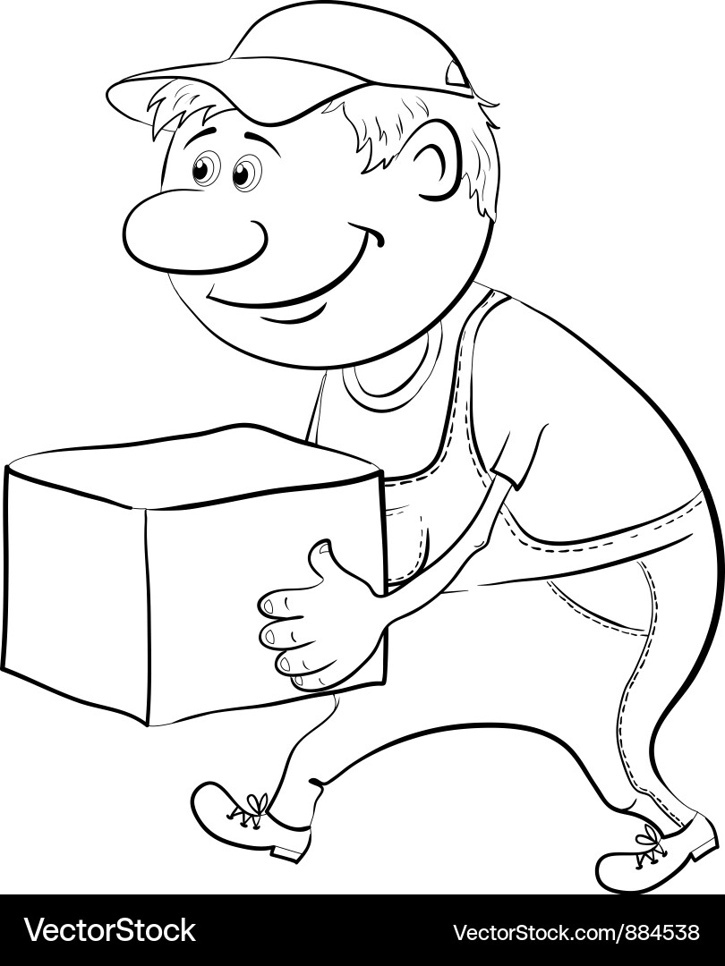 Porter carries a box outline Vector Image
