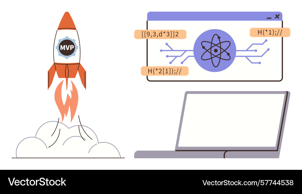 Rocket launch representing innovation with coding Rocket launch representing innovation with coding vector image