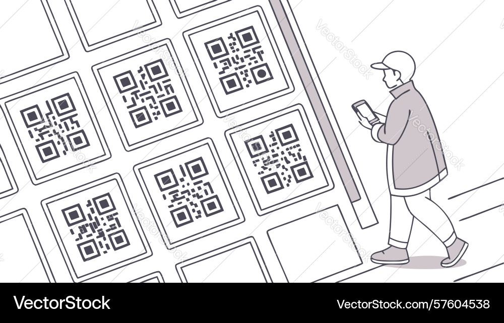 Scanning qr code on a wall digital interaction vector image