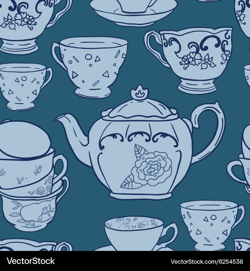 Seamless pattern with teapots and teacups Vector Image