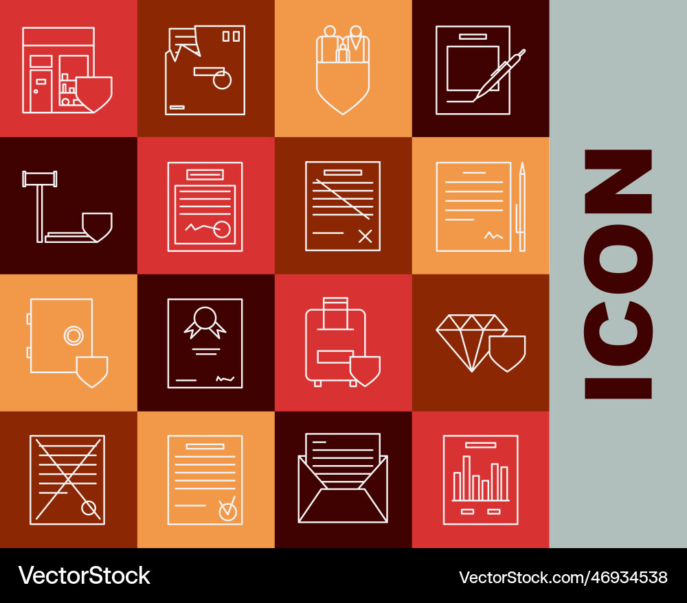 Set line document with graph chart diamond shield Set line document with graph chart diamond shield vector image