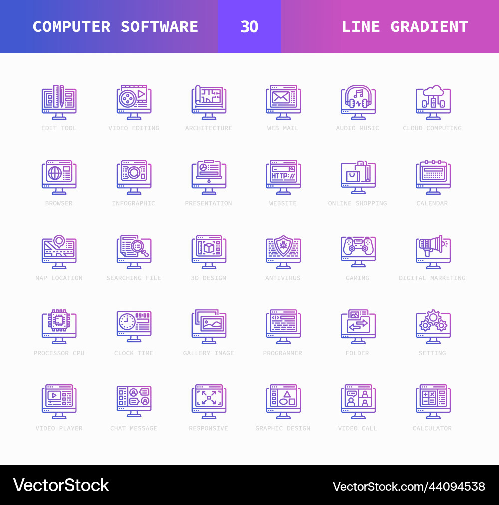 Software computer line gradient icons Software computer line gradient icons vector image