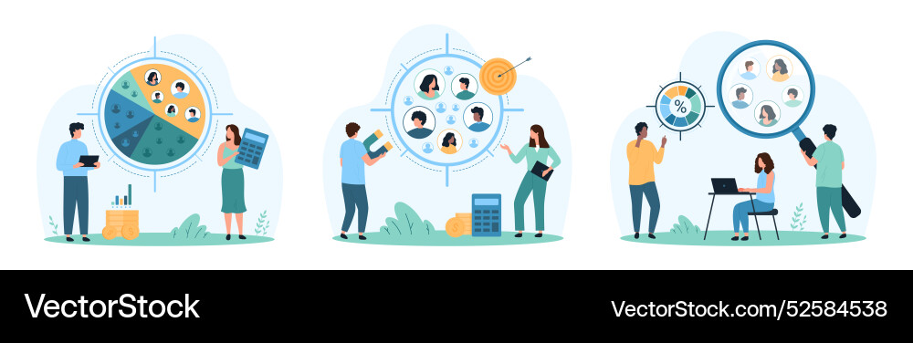 Target audience and focus group analysis set tiny Target audience and focus group analysis set tiny Vector Image