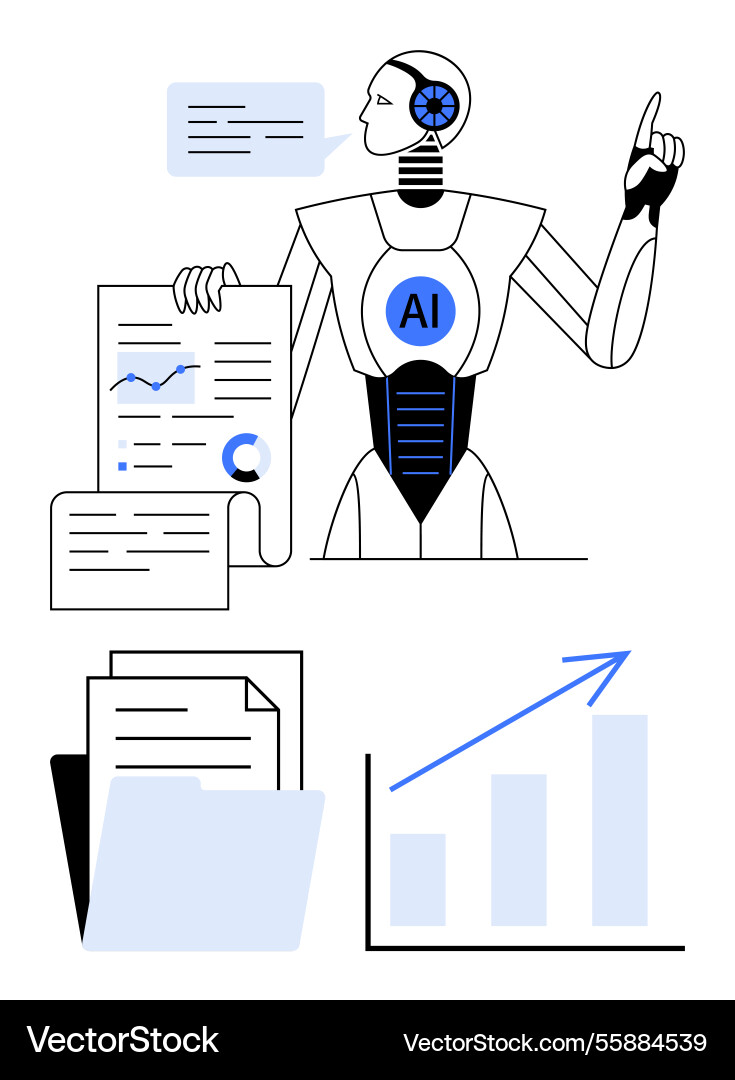 Ai robot analyzing data with documents and growth Ai robot analyzing data with documents and growth Vector Image