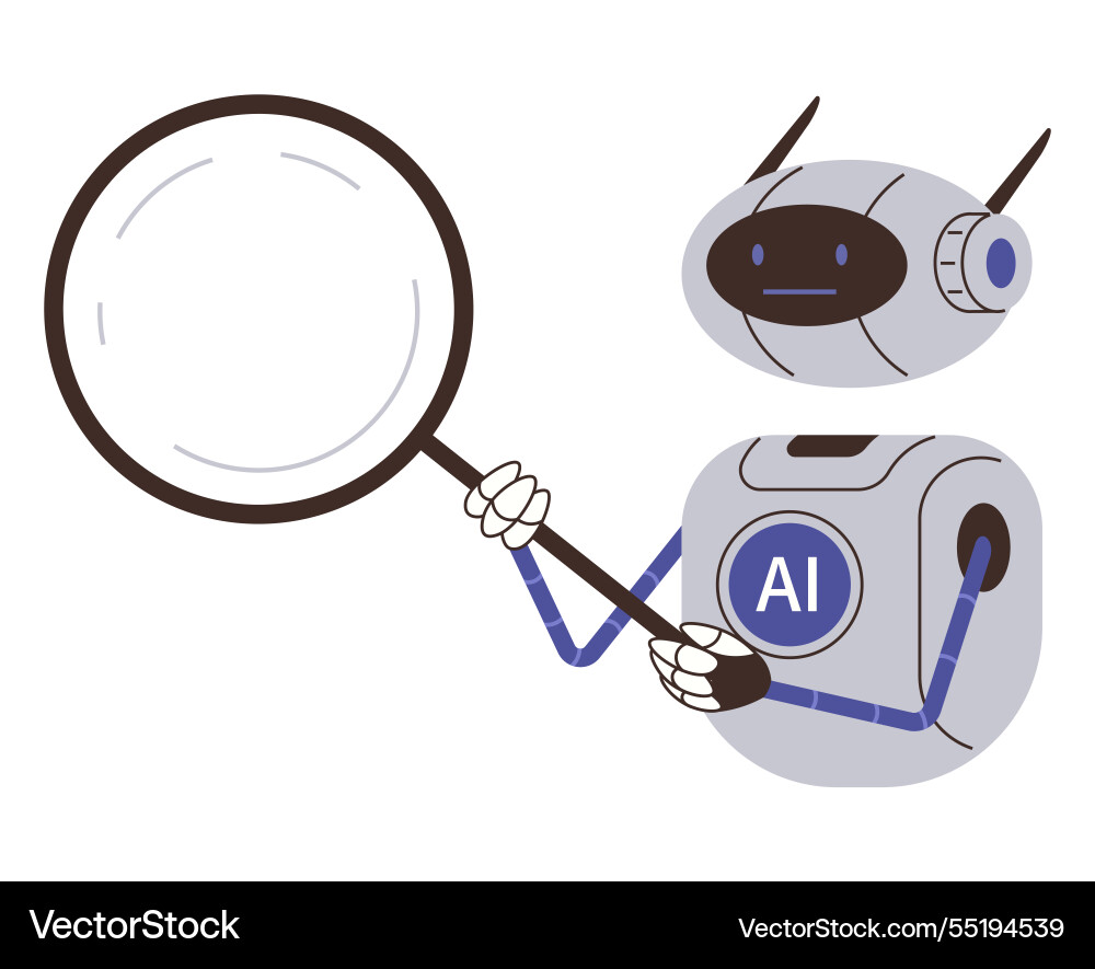 Ai robot analyzing data with magnifying glass Ai robot analyzing data with magnifying glass vector image