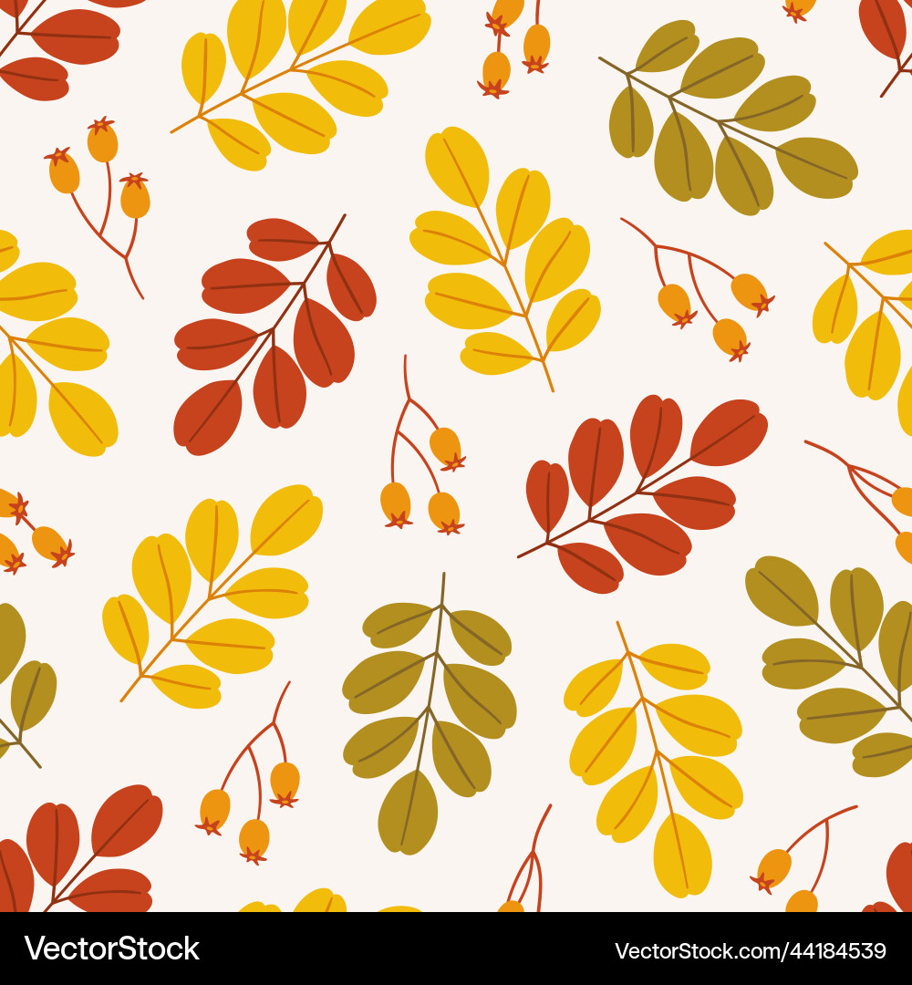 Autumn seamless pattern with leaves and berries vector image