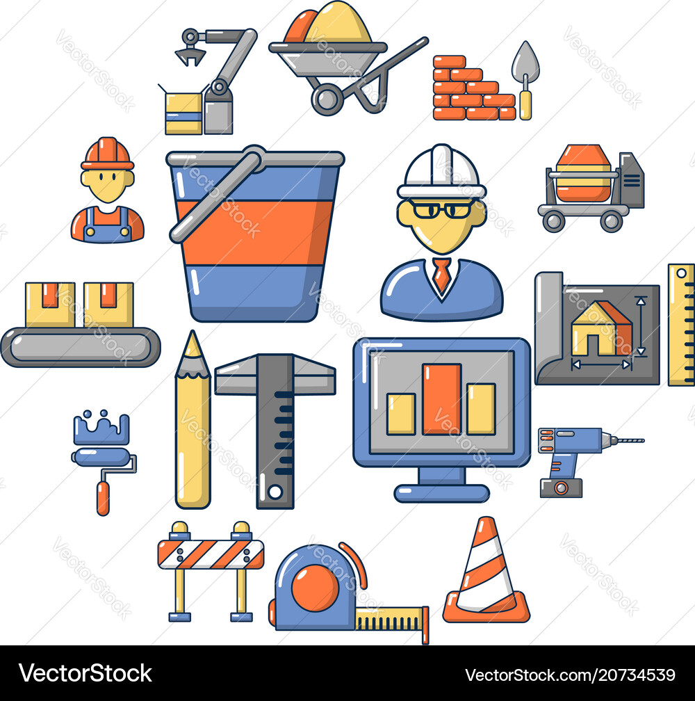 Building process icons set cartoon style Building process icons set cartoon style Vector Image