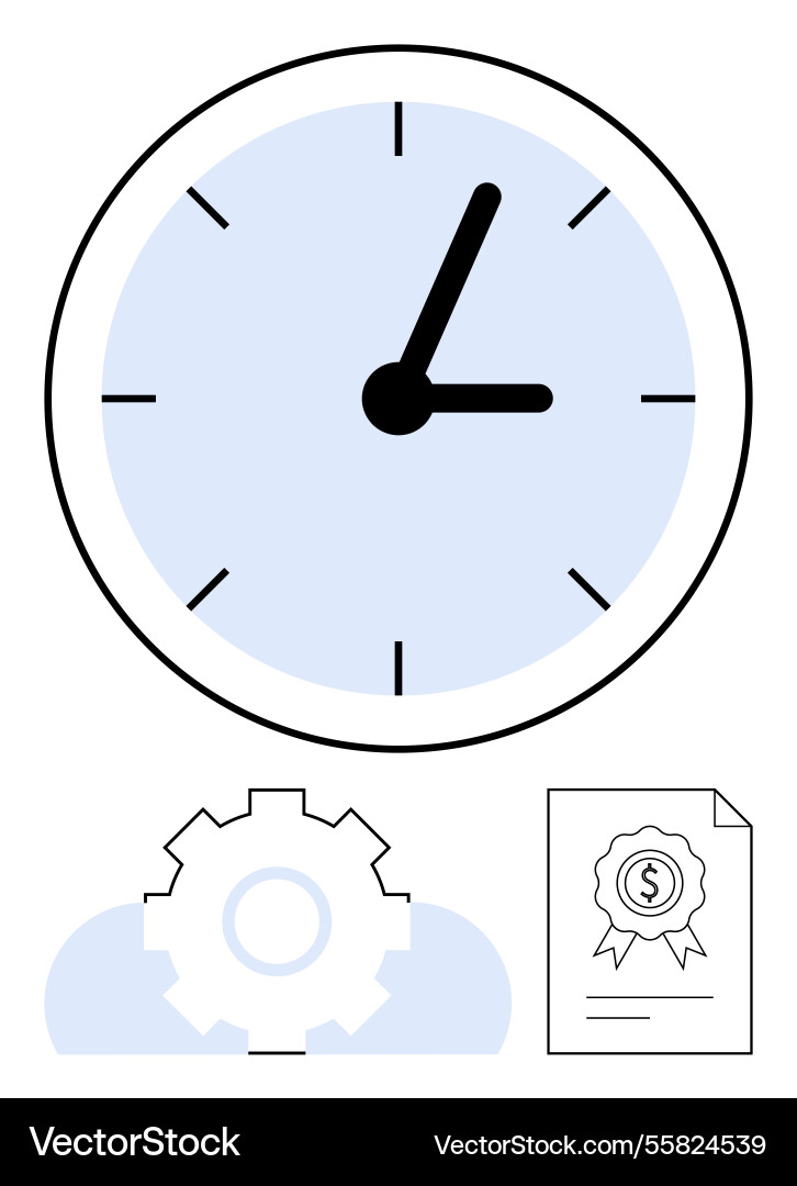 Clock with gear and certificate representing time Clock with gear and certificate representing time vector image