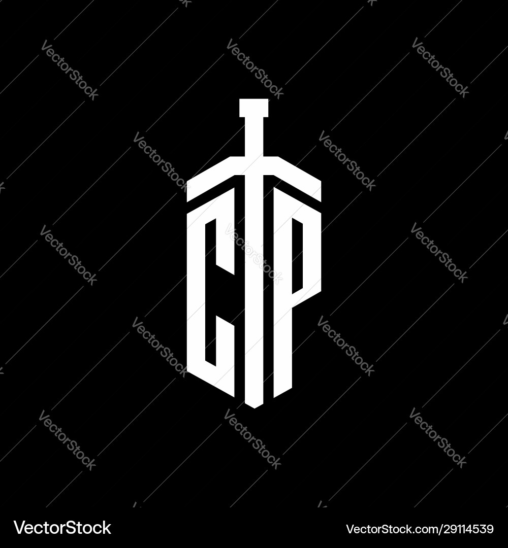 Cp logo monogram with sword element ribbon design Cp logo monogram with sword element ribbon design Vector Image
