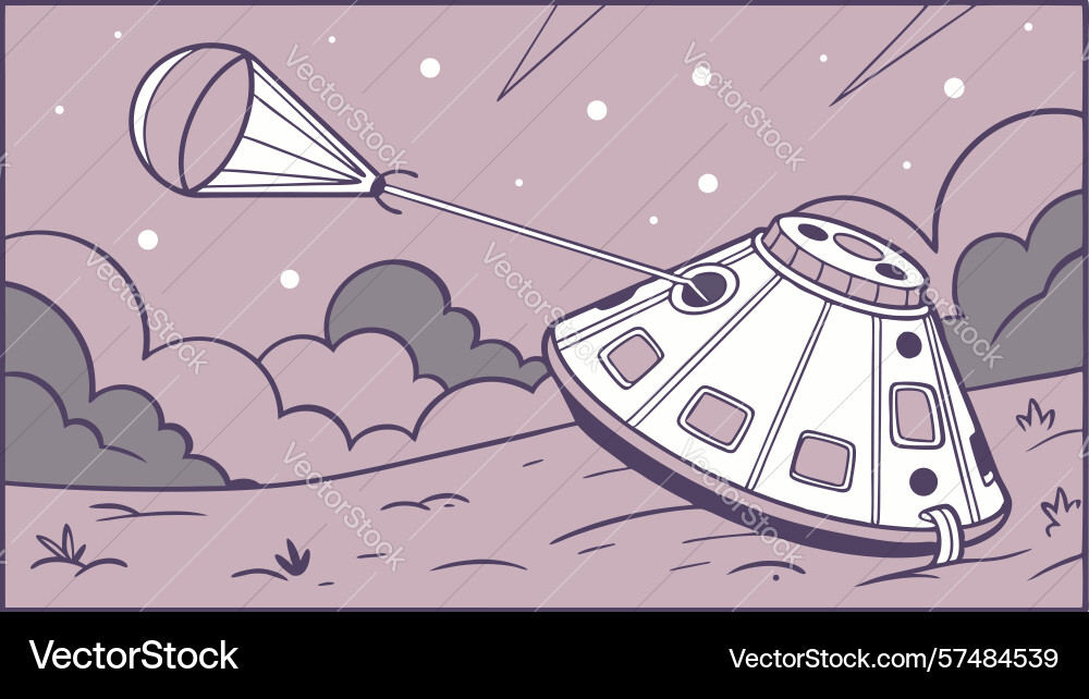 Futuristic pod spaceship floating over abstract Vector Image