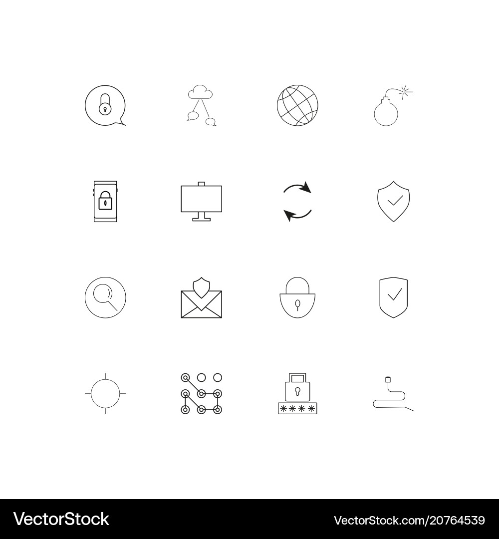 Internet security linear thin icons set outlined Vector Image