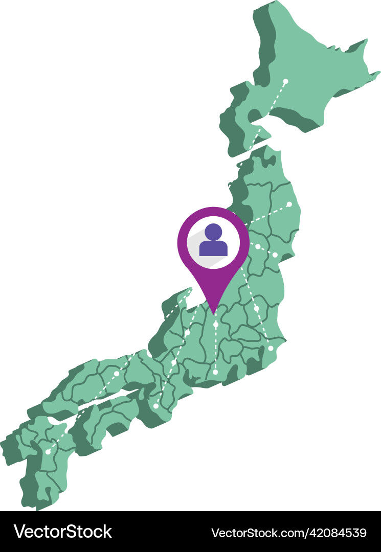 Isolated 3d render map of japan with a pin Vector Image